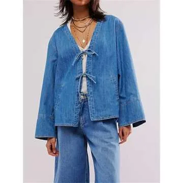 Miqil Y2K Tie Front Denim Jacket for Women - Trendy Style