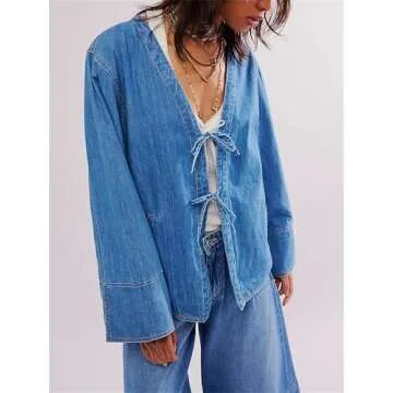 Miqil Y2K Tie Front Denim Jacket for Women - Trendy Style