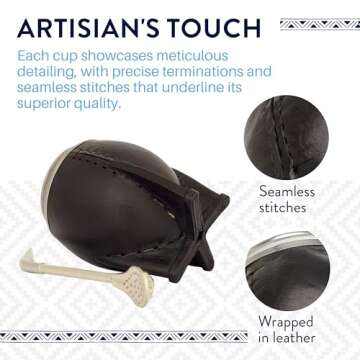 THEARG | Yerba Mate Gourd Set with Stainless Steel Straw | Handmade Leather Yerba Mate Cup and Bombilla Set from Argentina - Beach Essentials - Idea for Gifts | Travel Cup Mate