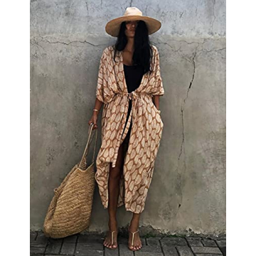 Bsubseach Stylish Leaf Print Beach Cover-Up for Women