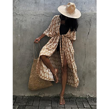 Bsubseach Stylish Leaf Print Beach Cover-Up for Women