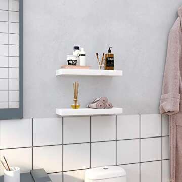 SONGMICS Floating Shelf, Wall Shelf 15.7 Inches, with Metal Bracket for Easy Installation, Display Trinkets, Picture Frames, Potted Plants, in The Living Room, Entryway, Bedroom, White ULWS14WT