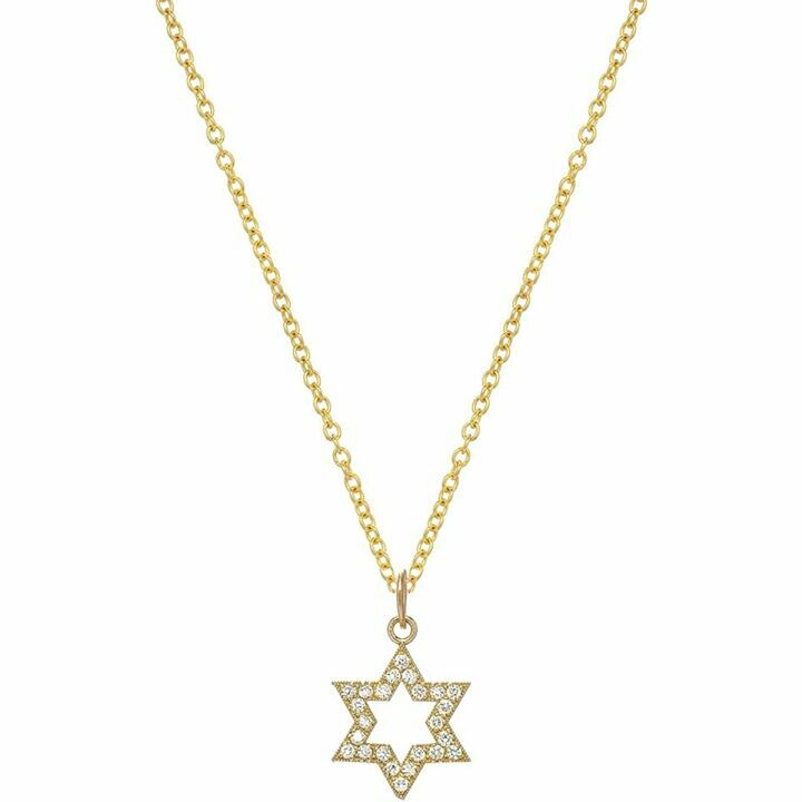 14K Gold Diamond Star of David Pendant Necklace