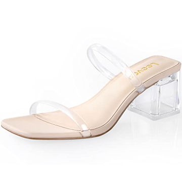Leevar Square Toe Heeled Sandals for Women,Women's Low Block Heels Sandals,2.25IN Open Toe Ankle Str...
