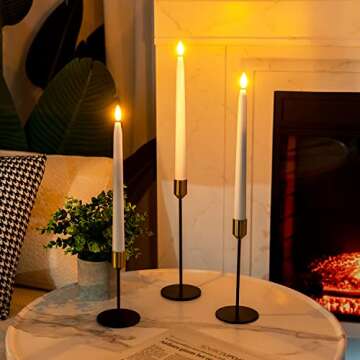 Homemory 11 inches Waxy Battery Operated Taper Candles with Remote Timer Dimmer, 6 Pcs Flameless Taper Candles with Flickering Flame, White Candlesticks Battery Powered for Ceremony Memorial Decor