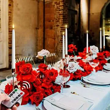 Homemory 11 inches Waxy Battery Operated Taper Candles with Remote Timer Dimmer, 6 Pcs Flameless Taper Candles with Flickering Flame, White Candlesticks Battery Powered for Ceremony Memorial Decor