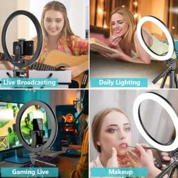 Sensyne 12'' Ring Light with 50'' Extendable Tripod Stand, LED Circle Lights with Phone Holder for L...