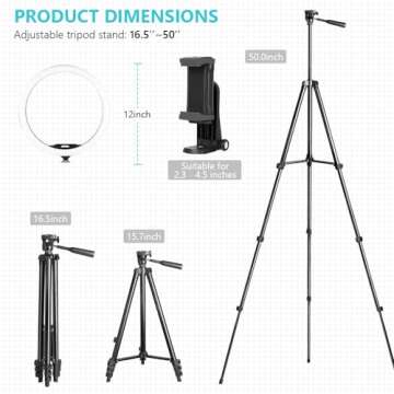 Sensyne 12'' Ring Light with 50'' Extendable Tripod Stand, LED Circle Lights with Phone Holder for Live Stream/Makeup/YouTube Video/TikTok, Compatible with All Phones