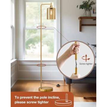 Oneach 66.5'' Floor Lamps for Living Room with Glass lampshade, Modern Gold Floor Lamp with Bulb, Industrial Standing lamp for beroom, Tall Pole Lamps Office