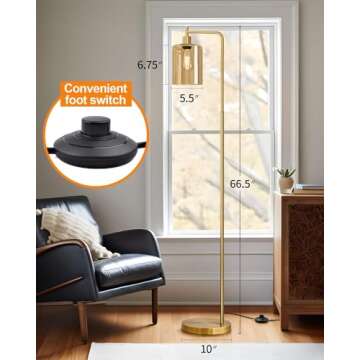 Oneach 66.5'' Floor Lamps for Living Room with Glass lampshade, Modern Gold Floor Lamp with Bulb, Industrial Standing lamp for beroom, Tall Pole Lamps Office
