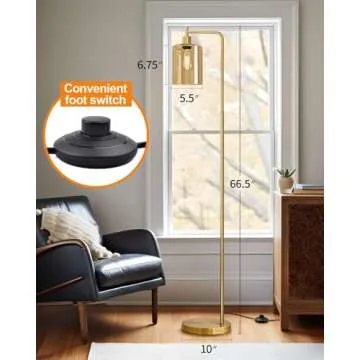 Oneach 66.5'' Floor Lamps for Living Room with Glass lampshade, Modern Gold Floor Lamp with Bulb, Industrial Standing lamp for beroom, Tall Pole Lamps Office