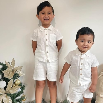 Hoanselay Boys Cotton Linen Summer Outfit Set for Babies