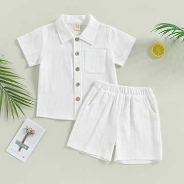 Hoanselay Boys Cotton Linen Summer Outfit Set for Babies