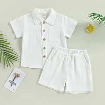 Hoanselay Boys Cotton Linen Summer Outfit Set for Babies