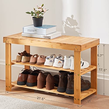 Pipishell Bamboo Shoe Rack Bench Holds 300lbs