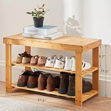 Pipishell Bamboo Shoe Rack Bench Holds 300lbs