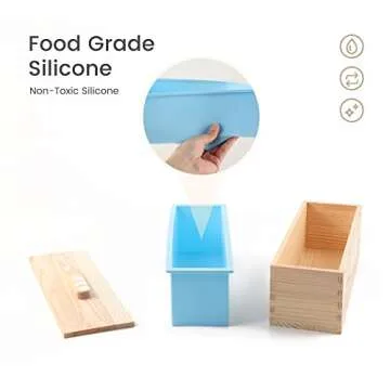 DOYOLLA Silicone Soap Loaf Molds Wood Box w/Wooden Covers for Homemade 42oz Soap Produce, Set of 2, (Total 84oz), Random Color