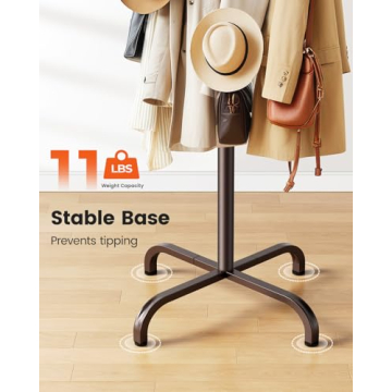 Pipishell Coat Rack with 14 Hooks, Freestanding Coat Rack Stand for Entryway, Hallway, Bedroom, and Office, Metal Coat Tree & Hat Rack for Coats, Hats, and Bags, Brown