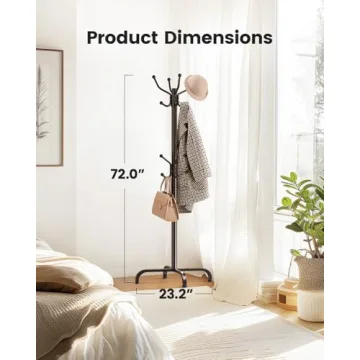 Pipishell Coat Rack with 14 Hooks, Freestanding Coat Rack Stand for Entryway, Hallway, Bedroom, and Office, Metal Coat Tree & Hat Rack for Coats, Hats, and Bags, Brown