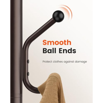 Pipishell Coat Rack with 14 Hooks, Freestanding Coat Rack Stand for Entryway, Hallway, Bedroom, and Office, Metal Coat Tree & Hat Rack for Coats, Hats, and Bags, Brown