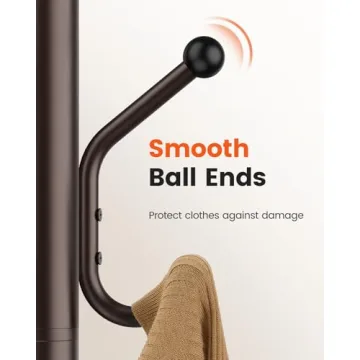 Pipishell Coat Rack with 14 Hooks, Freestanding Coat Rack Stand for Entryway, Hallway, Bedroom, and Office, Metal Coat Tree & Hat Rack for Coats, Hats, and Bags, Brown