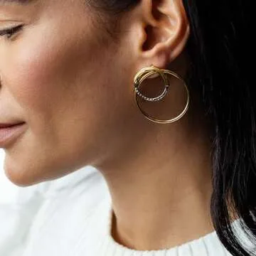 Gemistry Judy Crowell Jewelry Gold Over Sterling Silver and Rhodium Diamond Cut Double Circle Earrings