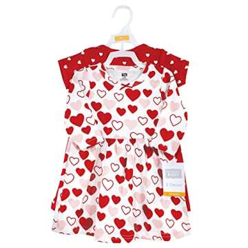 Hudson Baby Infant and Toddler Girl Cotton Dresses, Red Pink Hearts, 18-24 Months