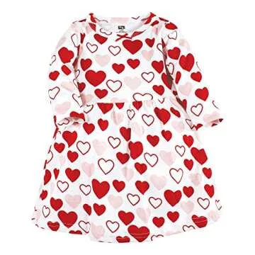 Hudson Baby Infant and Toddler Girl Cotton Dresses, Red Pink Hearts, 18-24 Months