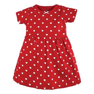 Hudson Baby Infant and Toddler Girl Cotton Dresses, Red Pink Hearts, 18-24 Months