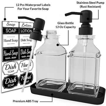 LMQML Soap Dispenser - 2 Pack, Antique Design Thick Glass Hand Soap Dispensers with Sturdy Tray; 304...