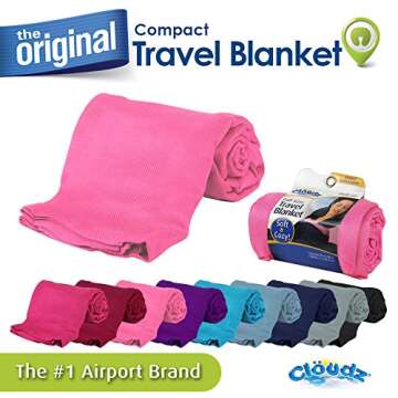 Cloudz Cozy Compact Airplane Travel Blanket - Light Pink