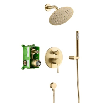 Luxury Sumerain Brushed Gold Shower System with High-Pressure 8" Rain Shower Head