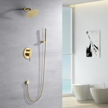 Sumerain Brushed Gold Shower System High-Pressure 8" Rain Head