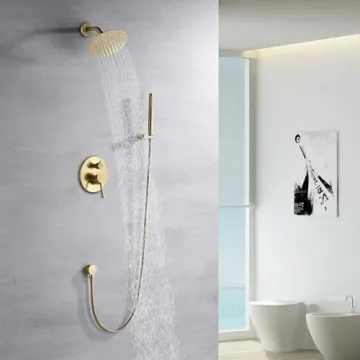 Sumerain Brushed Gold Shower System High-Pressure 8" Rain Head