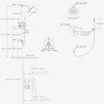 Sumerain Brushed Gold Shower System High-Pressure 8" Rain Head
