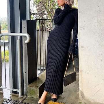 Women Bell Long Sleeve Knit Maxi Dress Crewneck Ribbed Bodycon Long Dress Slim Fit Y2K Sweater Dress...