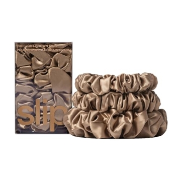 Slip Back to Basics Light Brown Midi & Large Scrunchie Set | Includes 2 Midi & 1 Large Pure Silk Scr...