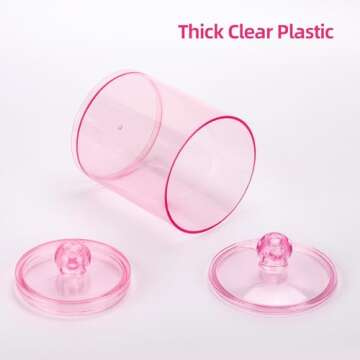 Tbestmax 12 oz, 10 oz Qtip Holder - 4 Pack Restroom Bathroom Organizers and Storage Containers, Pink Plastic Apothecary Jars with Lids for Cotton Ball, Cotton Swab, Cotton Round Pads, Floss