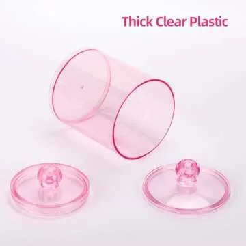 Tbestmax 12 oz, 10 oz Qtip Holder - 4 Pack Restroom Bathroom Organizers and Storage Containers, Pink Plastic Apothecary Jars with Lids for Cotton Ball, Cotton Swab, Cotton Round Pads, Floss