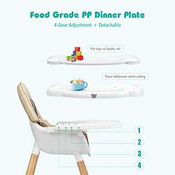 BABY JOY 5 in 1 High Chair, Convertible High Chairs for Babies and Toddlers/Booster Seat/Table and Chair Set, Infant Wooden Highchair w/ 5-Point Harness, 4-Position Removable Tray & PU Cushion (Khaki)