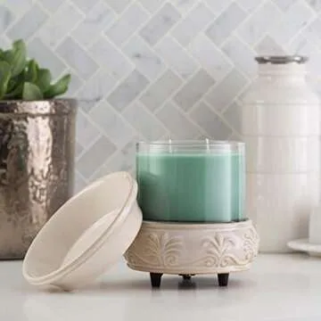 Candle Warmers Etc 2-In-1 Candle and Fragrance Warmer For Warming Scented Candles or Wax Melts and Tarts With To Freshen Room, Sandstone
