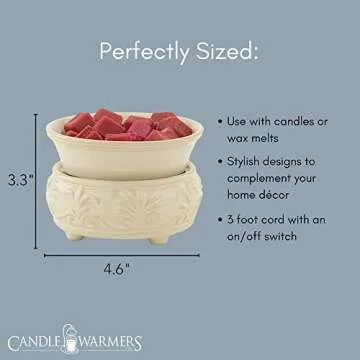 Candle Warmers Etc 2-In-1 Candle and Fragrance Warmer For Warming Scented Candles or Wax Melts and Tarts With To Freshen Room, Sandstone
