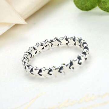 Presentski 925 Sterling Silver Linked Star Ring Eternity Love Rings
