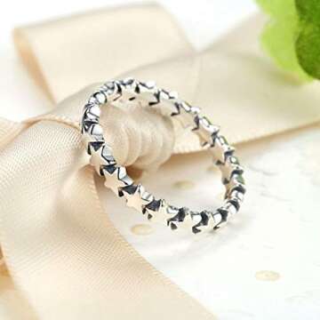 Presentski 925 Sterling Silver Linked Star Ring Eternity Love Rings