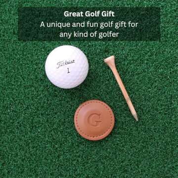 THOM Personalized Golf Marker A-Z, (Set of 2) for Golfers - Magnetic Ball Marker Handmade with 100% Vegan Leather - Fun Golf Stuff for Men - Customized Golf Gifts (C, Black/Brown)