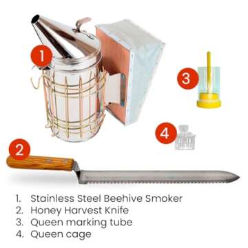 SunVara Bee Keeping Starter Kit Beekeeping Supplies, Bee Keeping Supplies-All Beekeeping Tools Bee Supplies and Equipment, Honey Bee Hive Starter Kit Tools Beekeeping Bee Smoker for Beekeeping