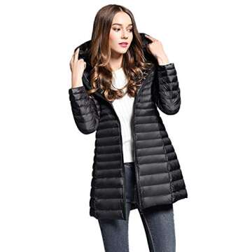 sunseen Women's Ultra Light Packable Hooded Down Coat Outdoor Long Jacket Black US M(Asian 2XL)
