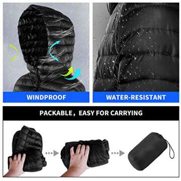 sunseen Women's Ultra Light Packable Hooded Down Coat Outdoor Long Jacket Black US M(Asian 2XL)