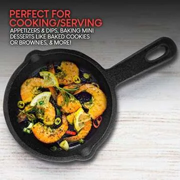 Modern Innovations Mini Black Cast Iron Skillet Set with Silicone Mitt (4 Count) - 3.5 Inch Pans, Pre Seasoned Small Skillets for Baked Cookie/Brownie or Cooked Eggs