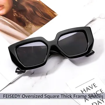 FEISEDY Oversized Square Sunglasses for Women Men Thick Frame Shades B4074
